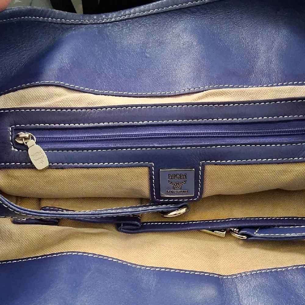 MCM Blue and Cream Tote with Yellow Accents - Picture 4 of 7